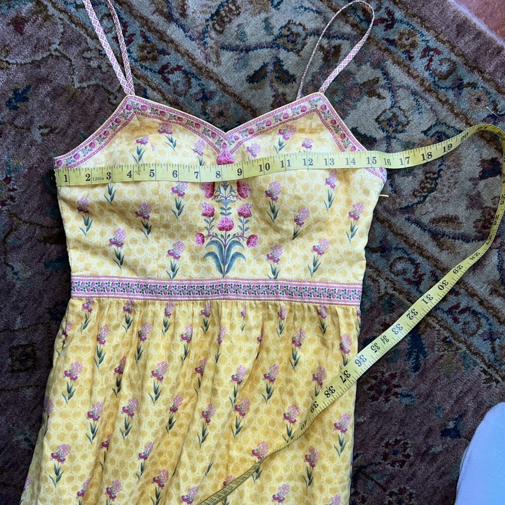 Anita Dongre Yellow Floral Tier Maxi Block Print Flowy Indian Design Sundress M - Picture 10 of 11